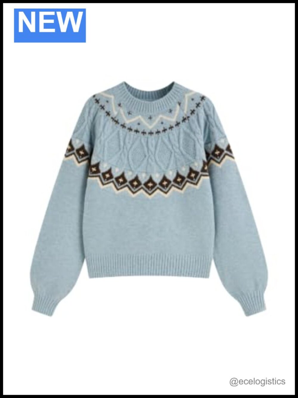 Women's Fair Isle Sweater Cropped Long Sleeve Wool Blend Cozy Pullover
